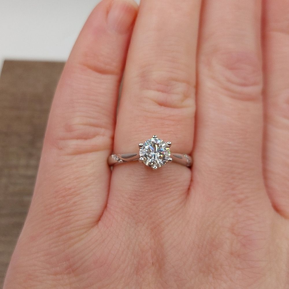 1 Carat Platinum Plated Moissanite 925 Silver Engagement Ring - Picture 6 of 14